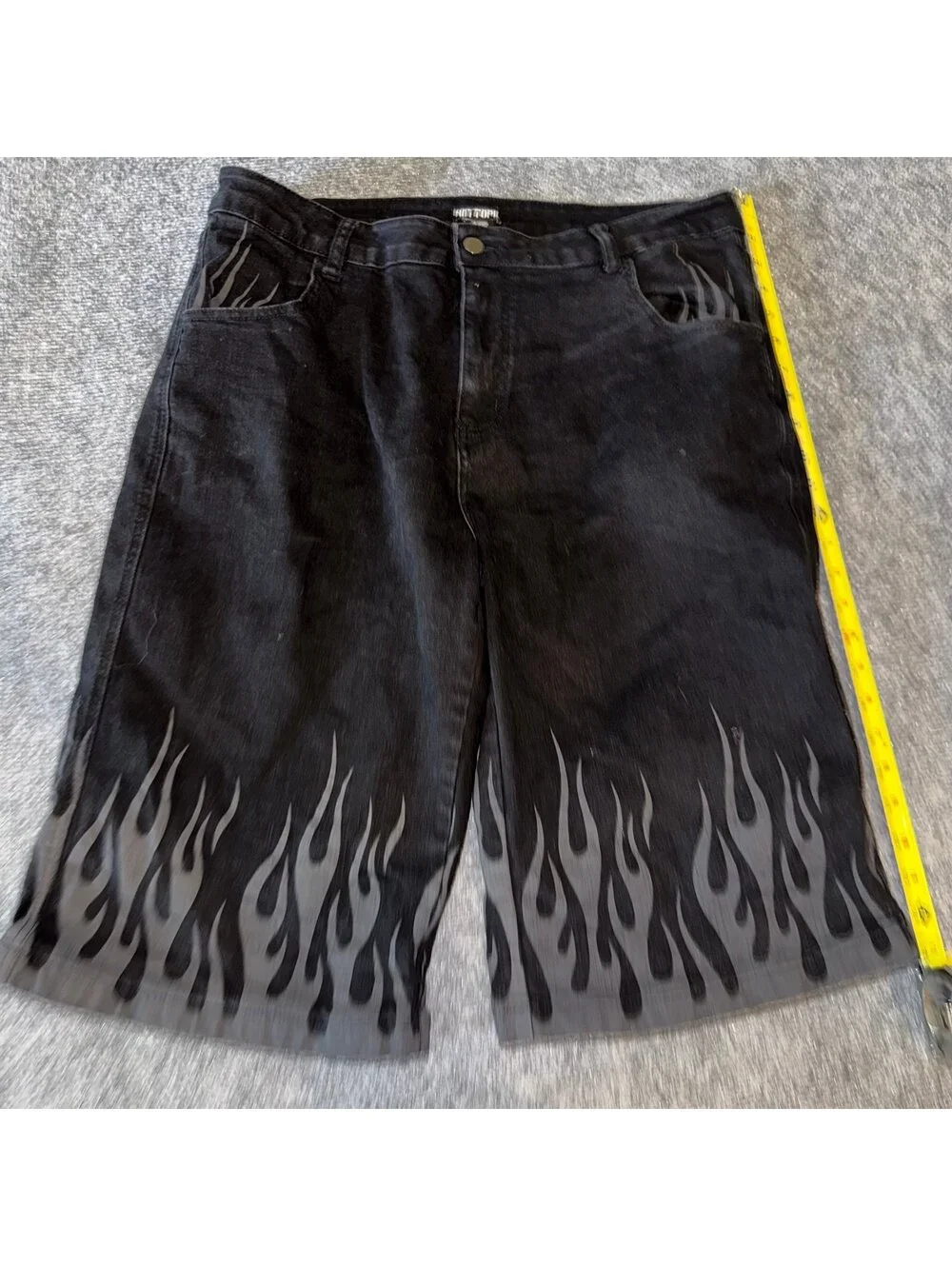 Hot Topic Black Baggy Flame Denim Mens XL 36 Vtg y2k 90s Rare